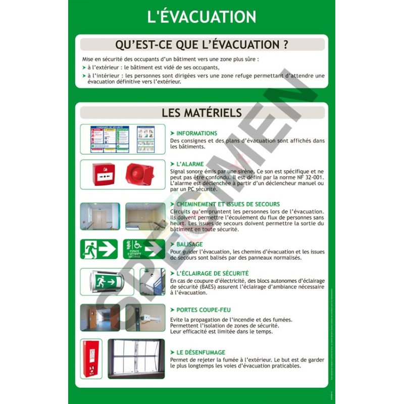 Panneau formation à l'évacuation connaitre le matériel