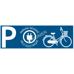 Panneau parking vélos électrique fond bleu